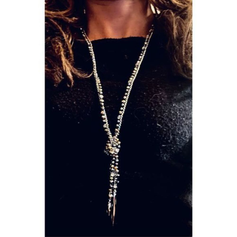 Gorgeous vintage LONG SILVER TASSEL NECKLACE